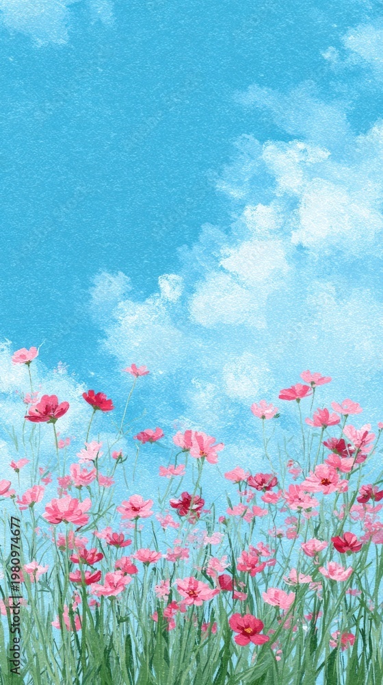 Obraz premium Vibrant floral sky illustration mobile wallpaper