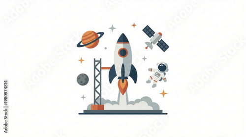 Rocket Ship Blasting Off Into Space.