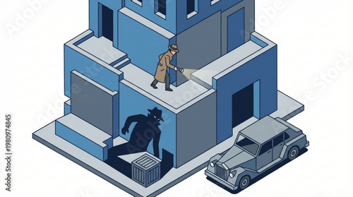 Man Getting Out of Building Doorway.