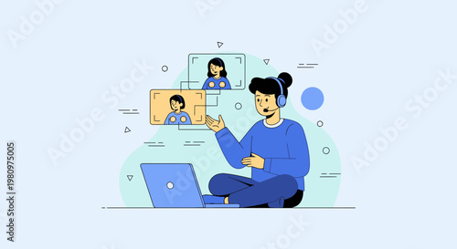 Person on Video Call with Colleagues, Remote Work Concept