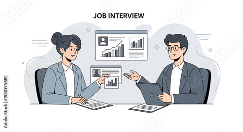 Job Interview: Businesswoman and Businessman Discussing Career Opportunities with Charts