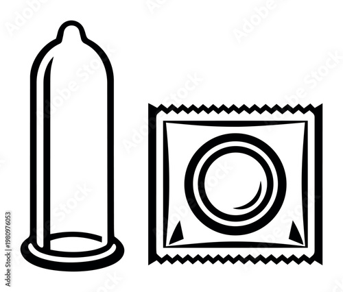 Condom and its packaging symbolizing sexual health, contraception, and disease prevention. Protecting against unplanned pregnancy