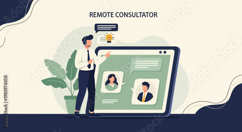 Remote Consultant Talking to Clients Online via Video Call on Tablet