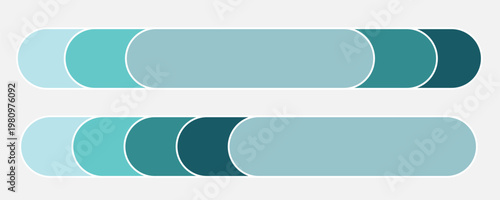 Teal color palette swatch with rounded rectangle shapes arranged in horizontal bars. Smooth gradient tones from light aqua to deep teal.