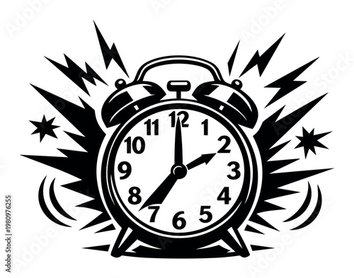Alarm clock ringing, indicating early morning wake up, time management, and the urgency of reaching deadlines