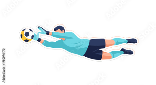 Soccer Goalkeeper Diving to Catch Ball - Dynamic Action Illustration