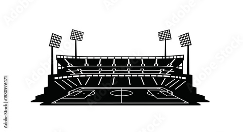 Modern Football Stadium Silhouette with Floodlights and Field