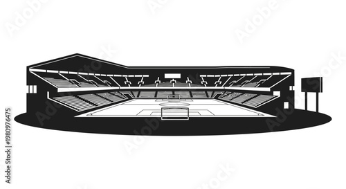 Silhouette of a Soccer Stadium with Grandstands and Field