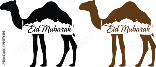 Eid mubarak camel silhouettes a festive illustration of two camels in contrasting colors for celebration