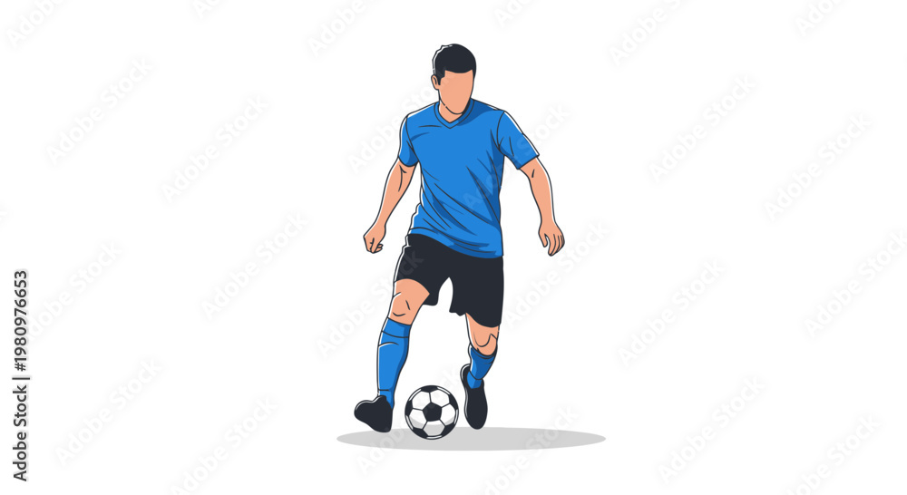 Obraz premium Soccer Player Dribbling Ball, Dynamic Action, Sports Illustration