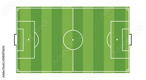 Top View Green Soccer Field with White Lines and Goals, Sports Background