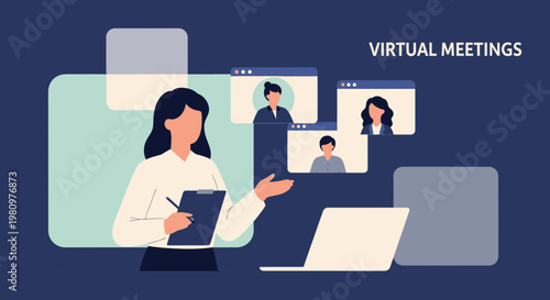 Virtual Meetings: Remote Team Collaboration via Video Conference on Laptop