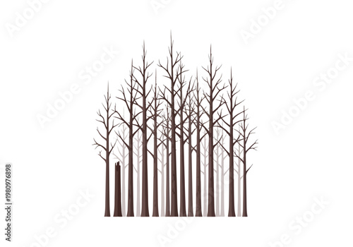 Minimalist illustration of a dense forest of bare trees.
