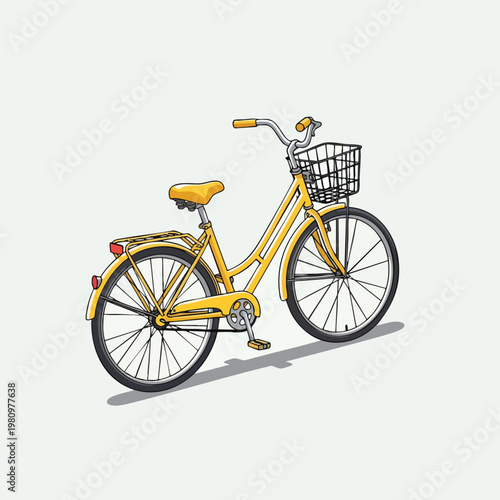 Classic Yellow City Bicycle with Front Basket for Commuting and Leisure