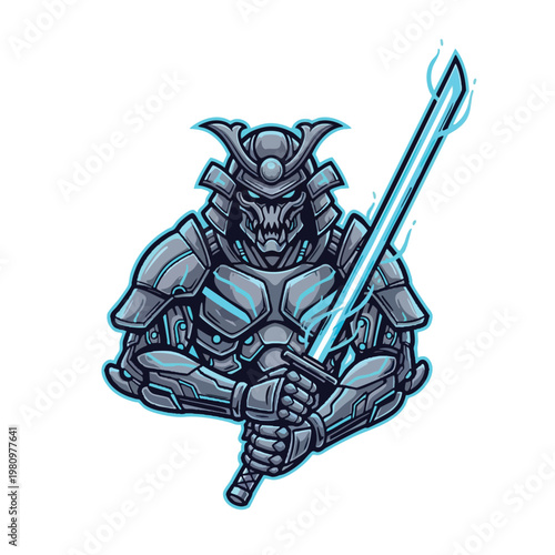 Futuristic Cyber Warrior in Battle Ready Armor with Laser Sword