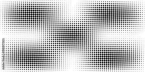 Set of halftone dots gradient pattern texture isolated on white background. Straight dotted spots using halftone circle dot raster texture. Vector blot half tone collection.