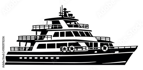 Superyacht silhouette showcasing modern vessel design, symbolizing opulence, ocean journeys, and exclusive holidays