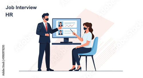 Job Interview HR: Manager and Candidate Discussing Resumes on Computer Screen