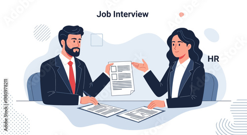 Job Interview: HR Manager Interviews Candidate with Resume and Documents