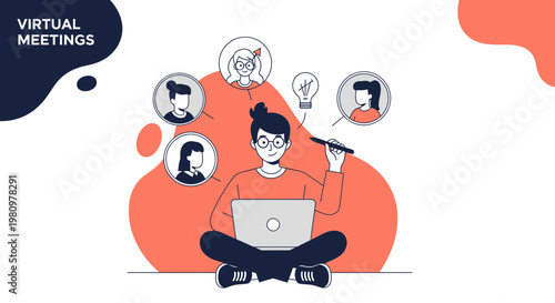 Virtual Meetings Concept: People Connecting Online via Laptop