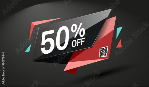 Modern geometric sale banner with fifty percent off and qr code
