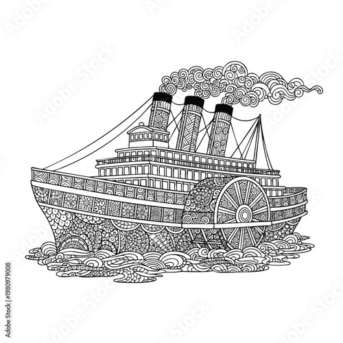 Vintage Steamship Illustration for Travel and Maritime Themes