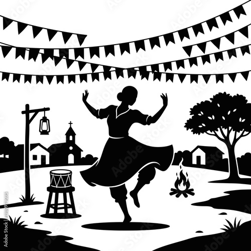 Silhouette couple dancing by bonfire at Sao Joao festival