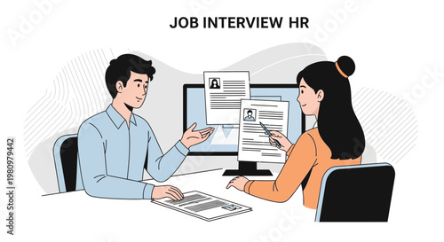 Job Interview HR: Candidate and Recruiter Discussing Resume on Computer Screen