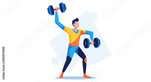 Man Exercising with Dumbbells, Fitness and Healthy Lifestyle Vector Illustration