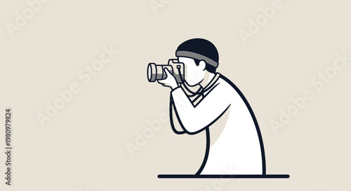 Man in traditional clothing taking a photo with a DSLR camera, illustration