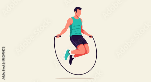 Man jumping rope fitness illustration, healthy lifestyle concept, exercise activity