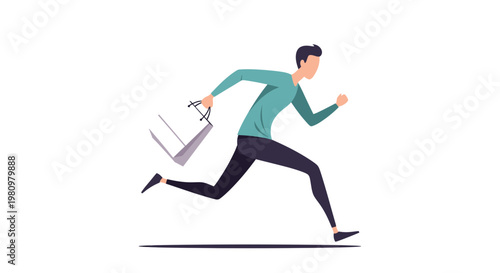 Man running with shopping bag, fast delivery, sale, lifestyle, white background