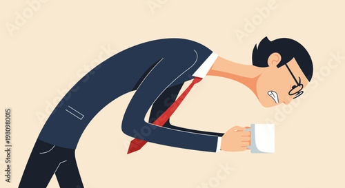 Stressed Businessman Holding Coffee Mug, Overwhelmed by Work