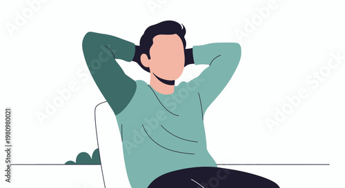Relaxed man sitting on chair with hands behind head, enjoying a moment of peace