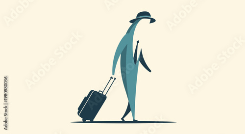 Stylized Businessman with Suitcase Walking, Minimalist Travel Illustration