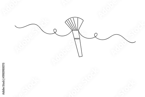 Makeup brush, continuous one-line art drawing of a professional cosmetic tool for beauty design 