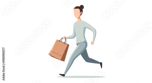 Woman running with shopping bag, illustration, lifestyle, commerce, sale, consumerism