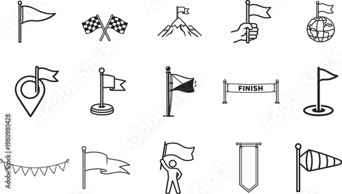 Flag outline icon set vector illustration editable stroke for web, app, logo and UI design use