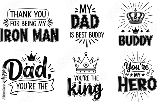 Father's day typography collection iron man king hero and best buddy
