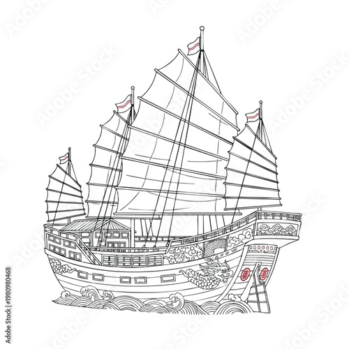 Vintage Sailing Ship Illustration for Maritime or Travel Content