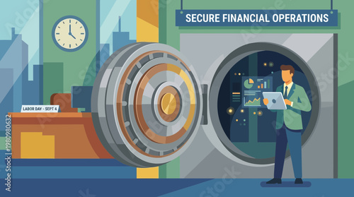 Secure digital financial operations and data protection illustration