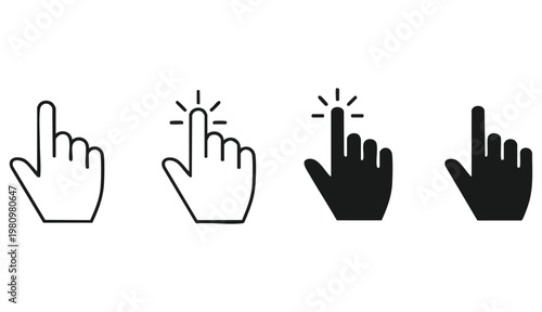 Hand cursor icon. Hand click icon set. Pointer sign and symbol. Vector illustration.