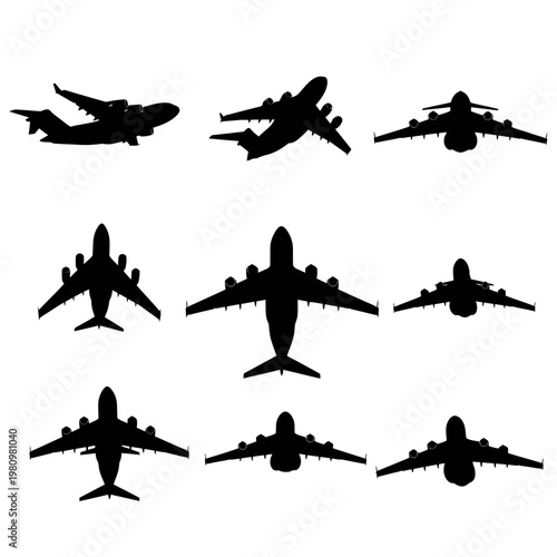Strategic Heavy Military Transport Aircraft Vector Silhouette Graphics