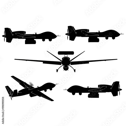 MQ-9 Reaper Military Combat Drone UAV Vector Silhouettes