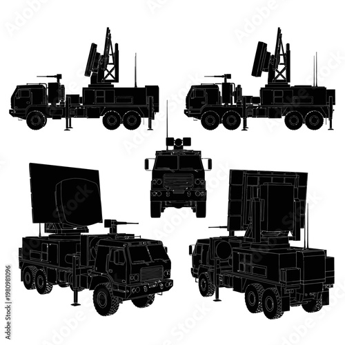 Mobile Tactical Air Defense Radar System Truck Silhouette Vector