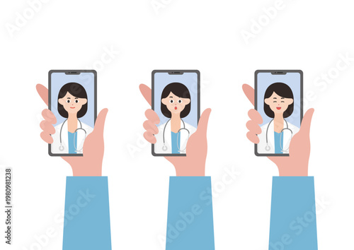 スマホのオンライン診療（笑顔・驚く）