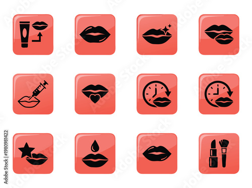 Cosmetic Icons Collection for Lips and Makeup.