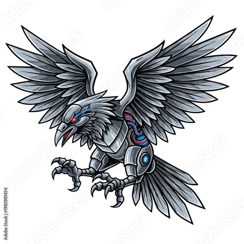 Futuristic Mechanical Eagle Illustration with Cybernetic Details