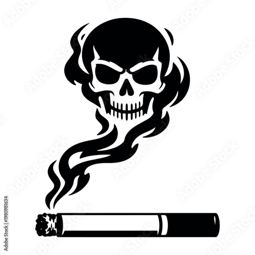 Cigarette smoke forming a skull, symbolizing death, danger, and severe health risks associated with smoking and tobacco