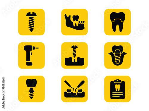 Dental Implant Icons Set.